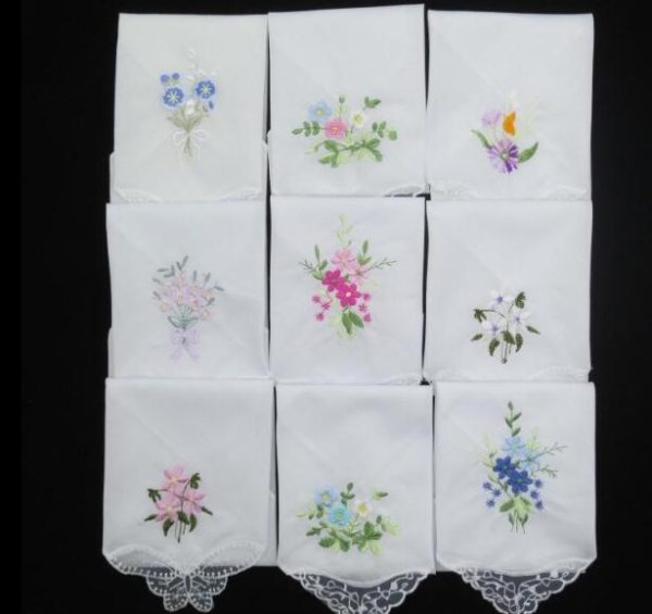 Ladies Handkerchiefs Embroidered Flower (3Pcs)