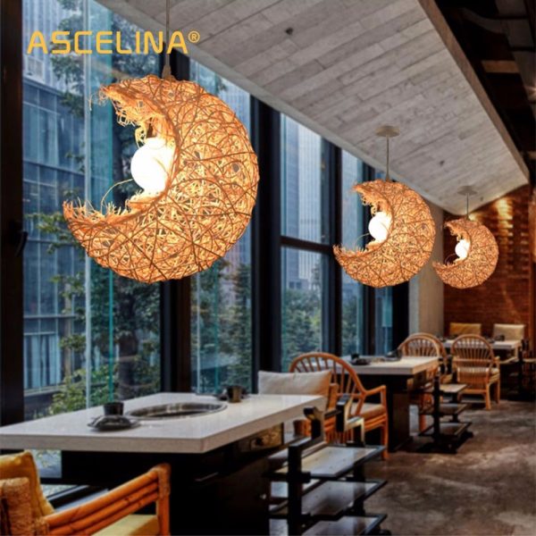 Rattan Ceiling Light Moon Pendant Lamp