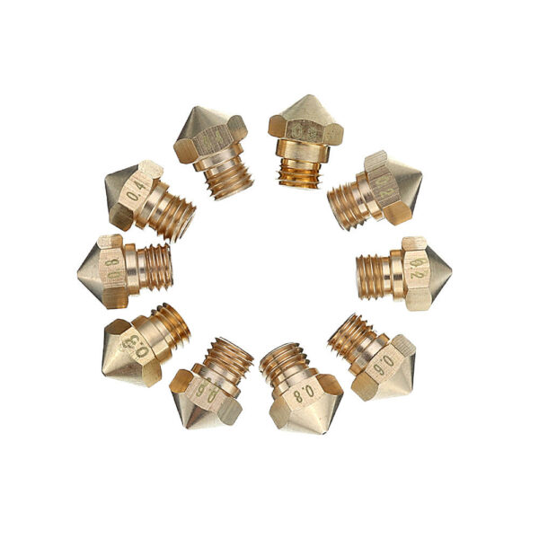 10Pcs/Pack 0.2mm+0.3mm+0.4mm+0.6mm+0.8mm 1.75mm Brass MK10 Nozzle for 3D Printer