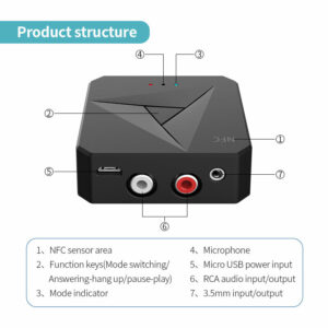 2 In 1 NFC-enabled bluetooth V5.0 Audio Transmitter Receiver 3.5mm Aux RCA Wireless Audio Adapter For TV PC Headphone Car Stereo System Home Sound System