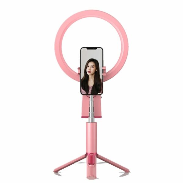 360 Rotation Live Video Shooting with LED Mirror Fill Light Extendable bluetooth Remote Selfie Stick