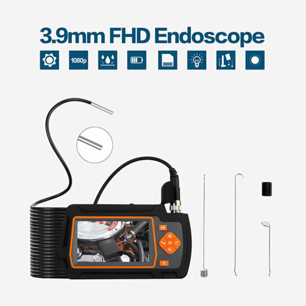 AGC-430 Borescope Camera 3.9MM 1080P HD 6LED Adjustable Inspection Lens IP67 2600mAh Borescope 1/5M Hard Line with 4.3inches LCD Screen