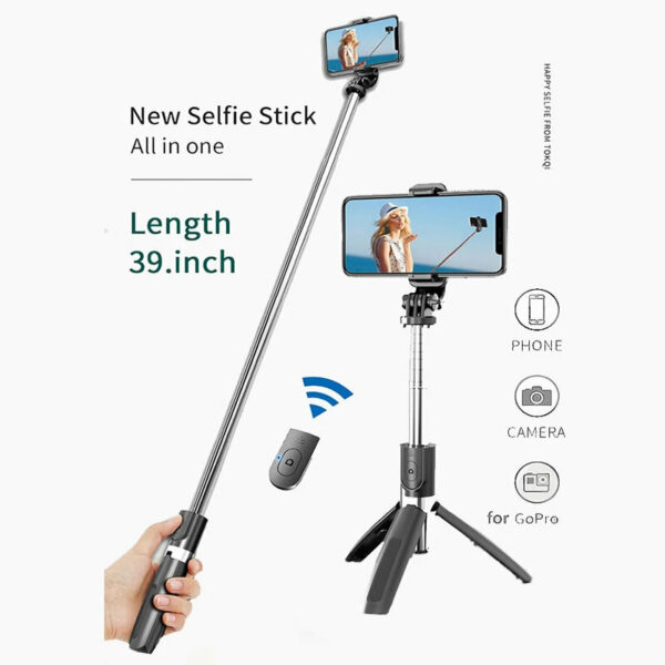 L02 bluetooth Wireless Selfie Stick All in One Tripod Foldable & Monopods Lighting Remote Control for Smartphones And Sports Action Cameras