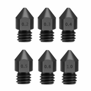 Creativity 5pcs 3D Printer Parts Reprap MK8 Hardened Steel Nozzle 1.75mm 0.2/0.3/0.4/0.5/0.6/1.0mm for MK8 Ender 3 CR10 CR10S Hotend Kit