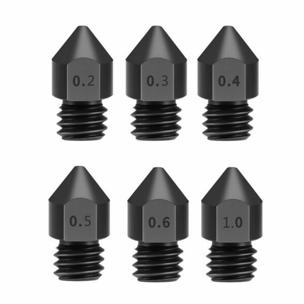 Creativity 5pcs 3D Printer Parts Reprap MK8 Hardened Steel Nozzle 1.75mm 0.2/0.3/0.4/0.5/0.6/1.0mm for MK8 Ender 3 CR10 CR10S Hotend Kit