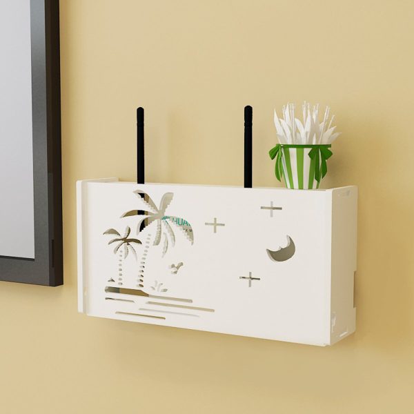 Wi-Fi Router Storage Box Wall Mounted PVC Shelf Hanging Bracket Cable Organizer