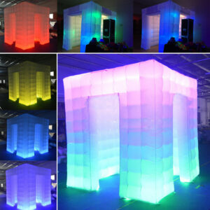 110V 8.2ft Two Door Multi-color LED Inflatable Photo Booth Enclosure Tent with Remote Control Air Tent Wedding Party Christmas Outdoor