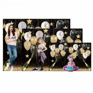 Fabric Black Golden Balloon Backdrops Party Decorations Happy Birthday Banner Favors