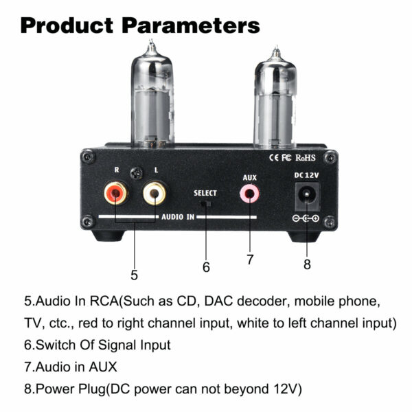 Stereo Audio Amplifier Buffer DC 12V 6K4 Vacuum Tube Headphone Earphone Amp