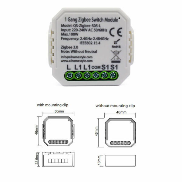 220-240V Tuya Smart Life ZB Dimming Switch Smart Home Modification Module without Neutral