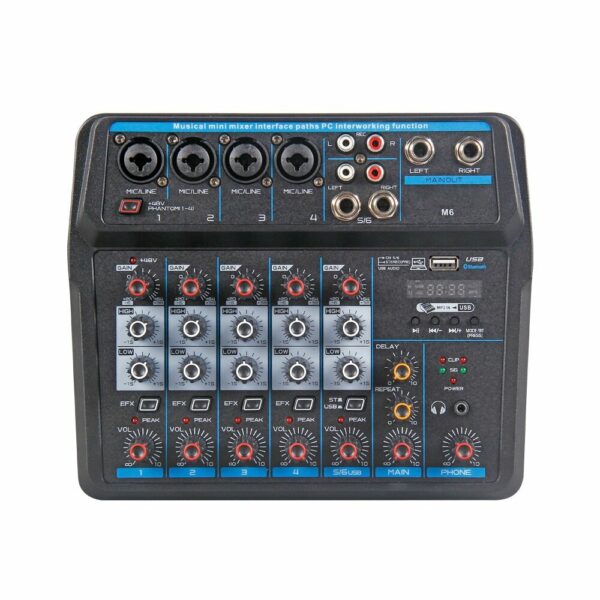 4 6 Channels Sound Mixing Console Portable Audio Mixer bluetooth USB Record 48V Phantom Power for PC Laptop Speaker Headphone