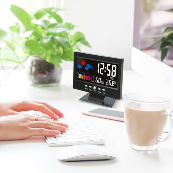 Digital LED Temperature Humidity Monitor Weather Forecast LED Table Alarm Clock