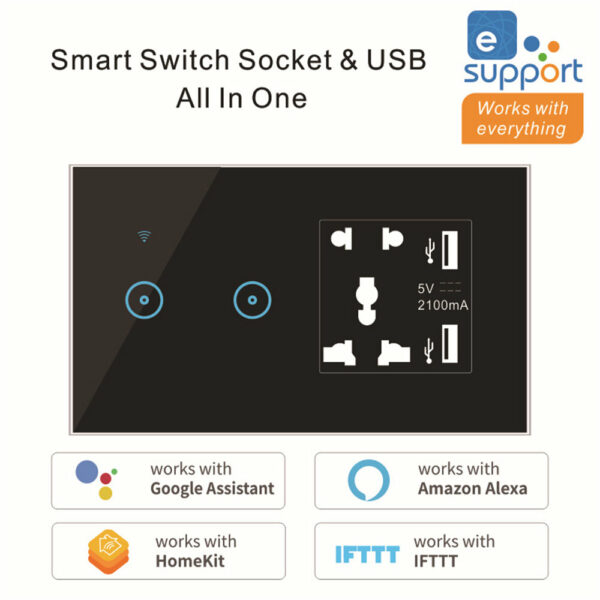 KINGART Wifi Smart Light Switch Ewelink/Smart Life App Control Wireless Interruptor Wall Outlets with Universal Electrical Plug Sockets/2* USB work with Alexa Google Home