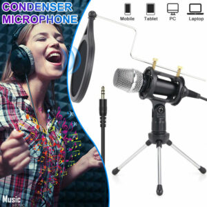 Live Microphone Condenser Microphone Wired Singing Recording Broadcasting Podcast MIC with Tripod Stand for PC Laptop Phone