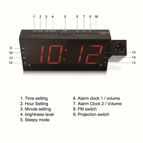 Multi-function Projection Clock FM Radio Alarm Clock LED Digital Display With Snooze Function for Bedroom