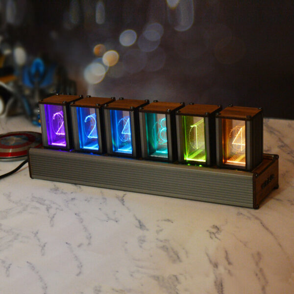 RGB Pseudo Glow Tube Clock Desktop Walnut Retro Digital Creative Electronic Clock for Living Room