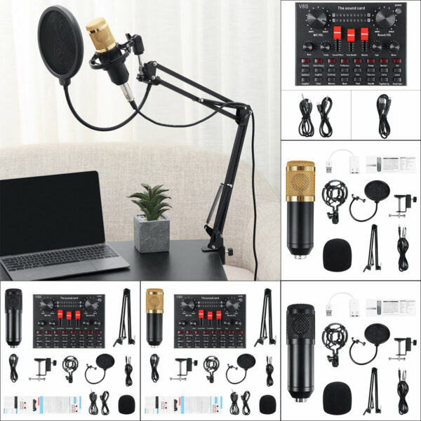 V8S Microphone Wireless Mixer Audio DJ Condenser Sound Card for Live Broadcast MIC