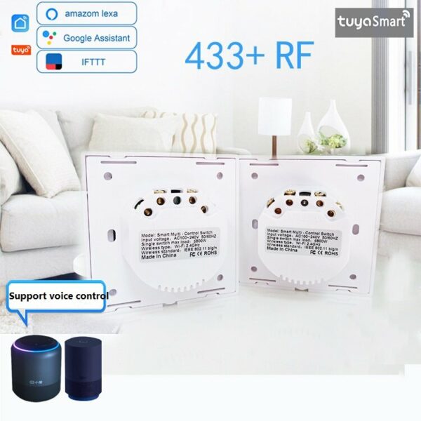 WF-ES012 Wifi+RF433 Tuya Smart EU Dual Control 2Gang Switch Works with Amazon Alexa Google Home