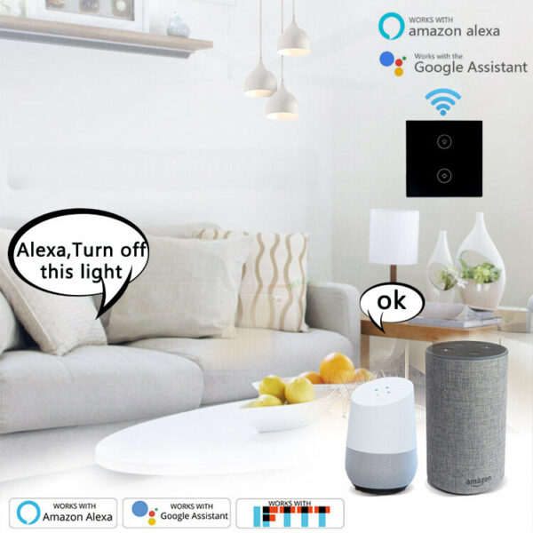 WF-WS02 Tuya AC100-240V Smart Touch Switch 86 Type Smart EU Standard 2Gang Switch Work with Alexa Google Home