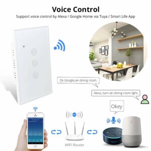 Zemismart US Tuya WiFi Light Switch Neutral Optional Wire 1 2 3 Gang Alexa Google Home Assistant Smart Life Control 220v 240V