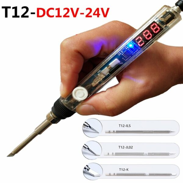 75W Mini Electric Soldering Iron Adjustable Temperature T12 Tip DC 12-24V Power Digital Display Soldering Iron DIY Handle Kit