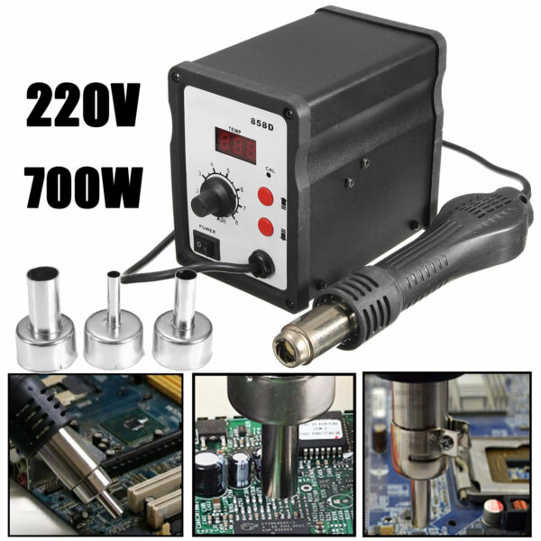 858D 220V Hot Air Soldering ReWork Station + Handle + Handle Stand+3 Nozzles