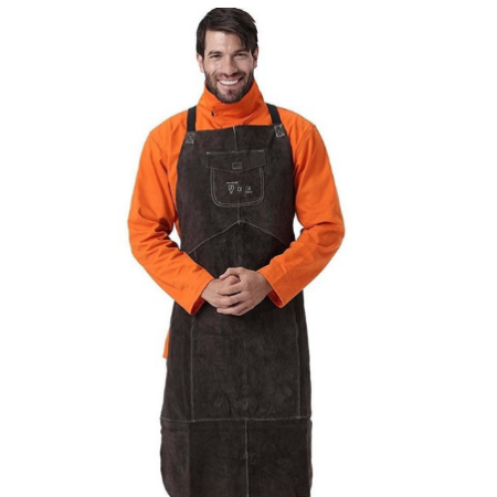 AP-6100 Charcoal Brown Full Leather Breast Protector Apron Welding Apron Series