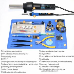 YIHUA 8858-I + 928D 65W LED Digital Display Soldering Iron Portable Hot Air Gun Soldering Tools