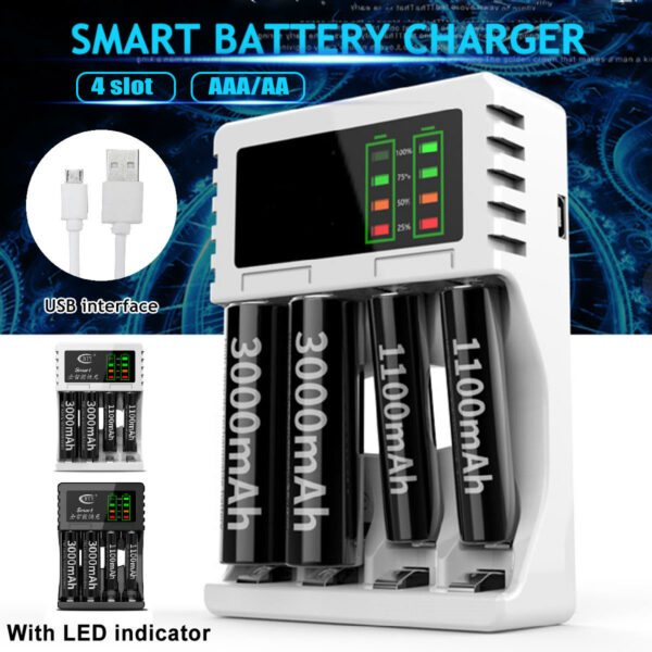 5V 1A 4 Slots USB Rechargeable Battery Charger Fast Charging For AA/AAA Battery