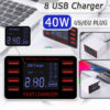 8 USB Charger 40W Multifunction Multi-USB Charging Station Hub Base Wall-mounted Smart Digital Dis