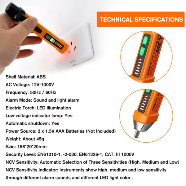 AC 12-1000V Non-Contact LCD Electric Voltage Tester Pen Detector Tester Pencil