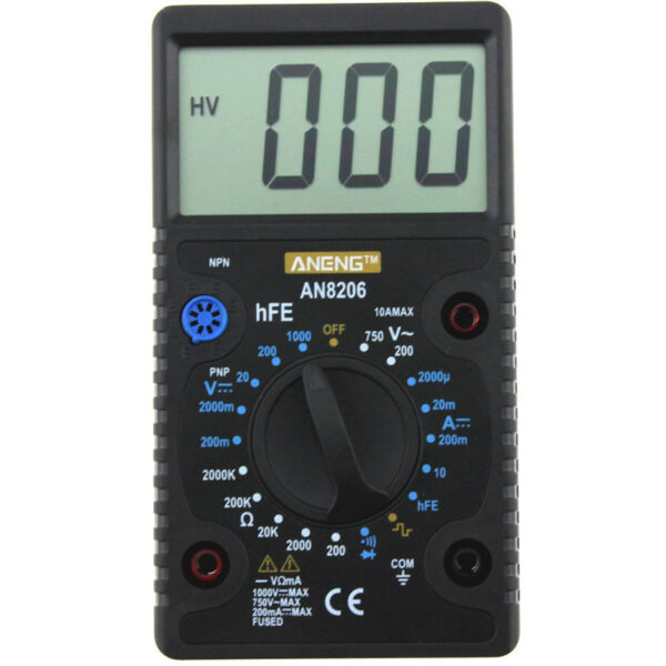 ANENG AN8206 Digital Multimeter Ampere Voltage Ohm Tester Buzzer Square Wave Output with Probes