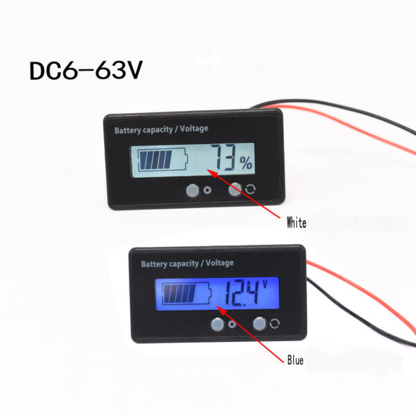 LCD DC 6-63V Battery Tester Voltage and Capacity Measure 3.2V 3.7V Lithium 12V Lead-acid Battery 24V 36V 48V