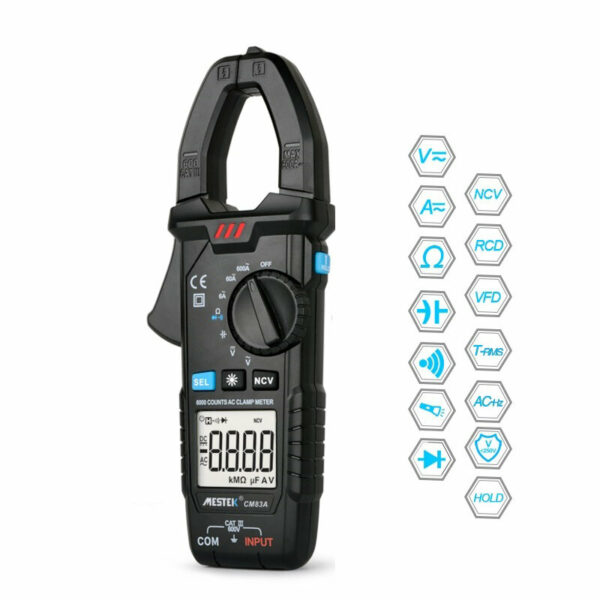 MESTEK CM83A Digital Clamp Meter 600A AC Current AC/DC Voltage Ohm True RMS Auto Range VFD Capacitance NCV Tester Ammeter Multimeter