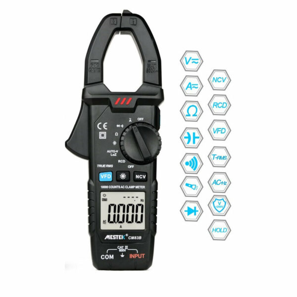 MESTEK CM83B Digital Clamp Meter 600A AC Current AC/DC Voltage Ohm True RMS Auto Range VFD Capacitance NCV Tester Ammeter Multimeter