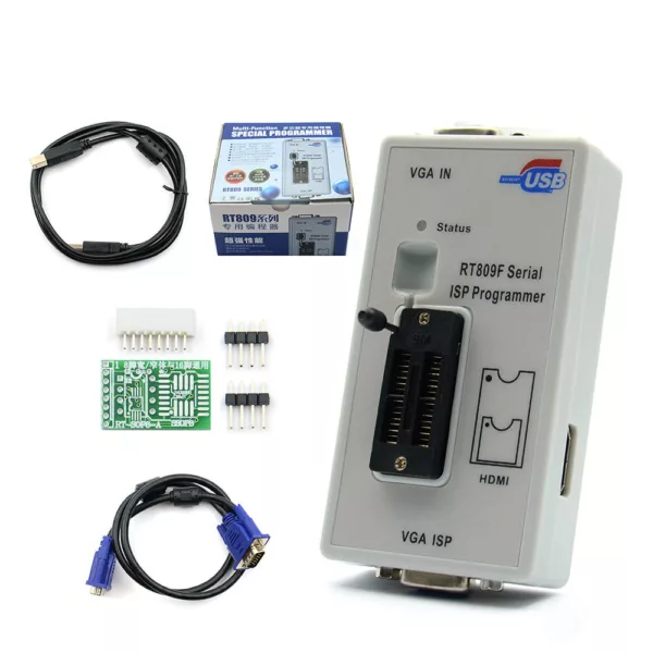 RT809F USB PC Repair Tool Programmer +7 Adapters+SOP16 SOP20 IC Clip LCD Reader LCD BIOS ISP/ USB/ VGA