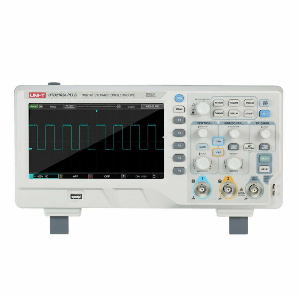 UNI-T UTD2102e PLUS Digital Oscilloscope with 7-inch LCD Display Scopemeter with 100MHz Bandwidth 2 Channels 500MS/S Real Time Sample Rate 64kpts Depth Storage