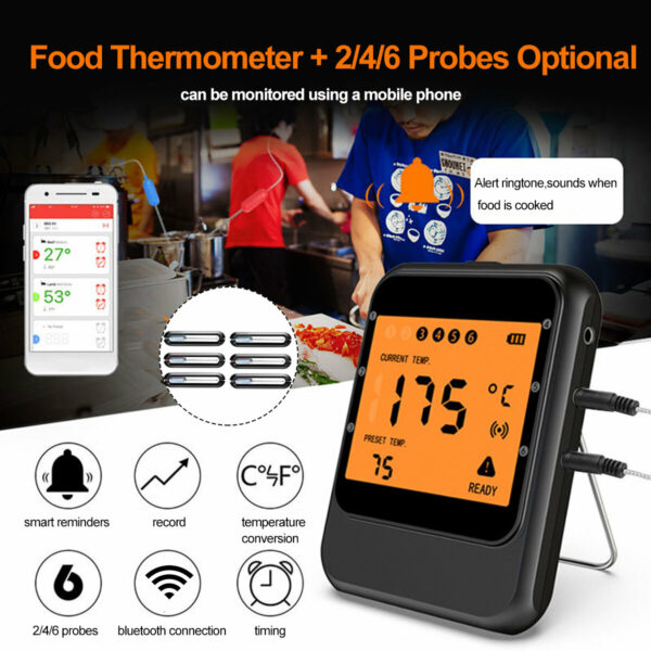 Wireless Smart Meat Thermometer 2/4/6PCS Probes BBQ Thermometer For IOS Android For Kitchen