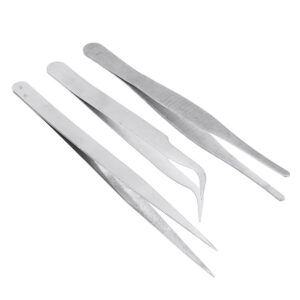 3 In 1 Stainless Steel Tweezer Straight/Flat/Elbow Head Tweezer