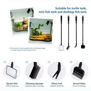 4 in1 Aquarium Cleaning Kit Tool Fish Tank Algae Vacuum Gravel Cleaner Brush Set