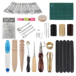 60Pcs Professional Leather Craft Tools Kit for Hand Sewing Stitching Working Wheels Stamping Punch Tools Set