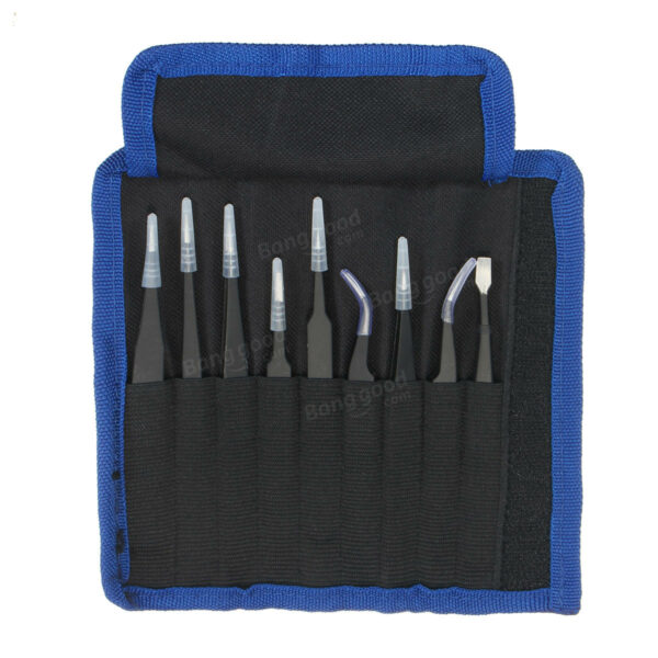 9pcs Resists Corrosion Anti-static Tweezers Stainless Tweezers