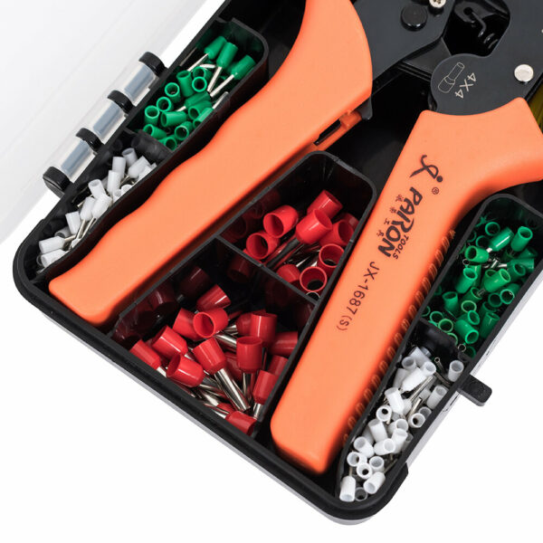 Paron JX-M1687T Crimper Pliers 4-Side Crimping Pliers Terminal Crimper Cold Crimper Tube Type Crimper Tools Kit with 640Pcs Terminals