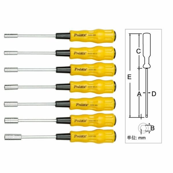 Proskit 1PK-9402 7Pcs 3-6mm Outer Hexagon Socket Electronic Hex Nut Driver Set Precision Screwdriver Set