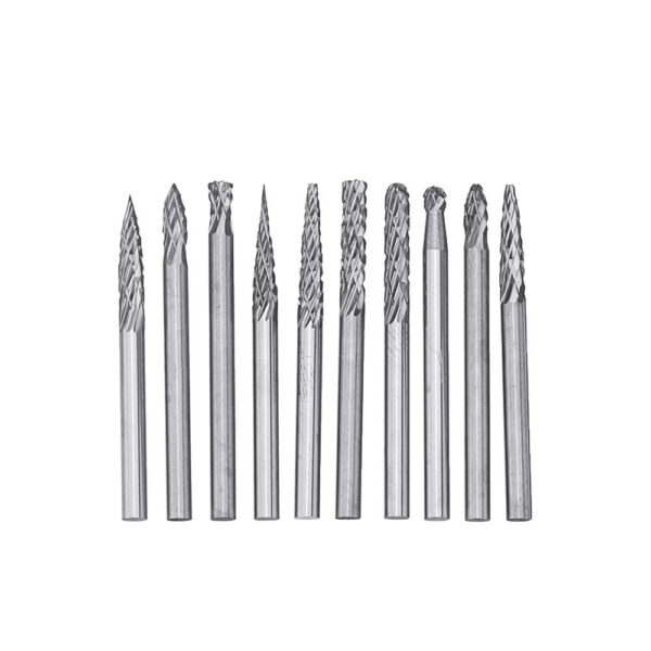 10pcs 3mm Double Lines Tungsten Carbide Burr Rotary File Drill Bits Milling Cutter Set