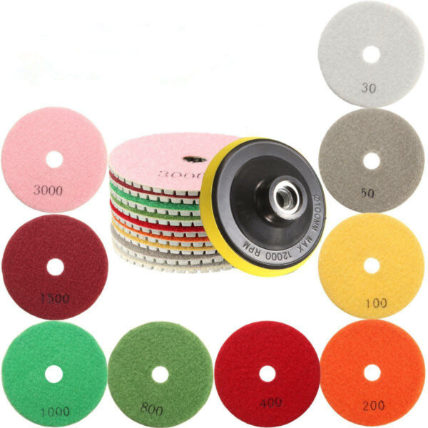 10pcs 4 Inch 30 to 3000 Grit Diamond Polishing Pads Set for Granite Concrete Marble