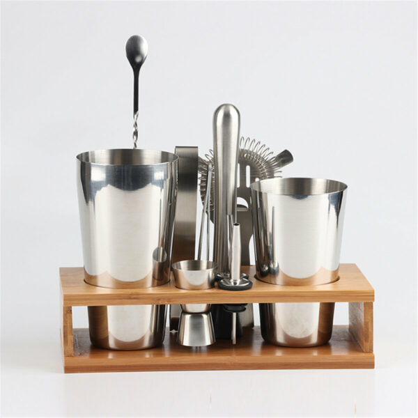 11Pcs Cocktail Shaker Set Mixer Martini Spirits Bar Spoon Jigger Strainer Stand Tools