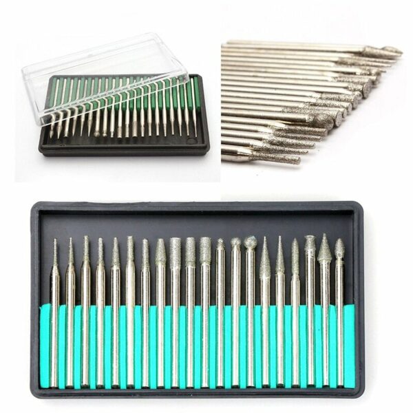 20 PCS 2.35mm/30 PCS 3.0mm Diamond Burr Bits Drill for Engraving Carving Rotary Tool