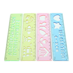 4Pcs Candy Color Cute Art Graphics Symbols Drawing Template Ruler 15CM