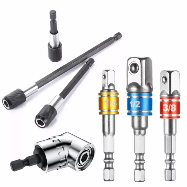 7Pcs Extension Bar Impact Socket Square Hex Shank Socket Adapter Drill Bit